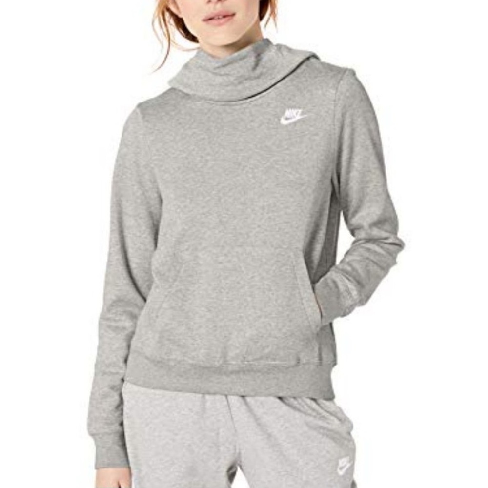 Nike Women's NSW Fleece Hoodie Varsity, Dark Grey Heather/Dark Steel Grey Small